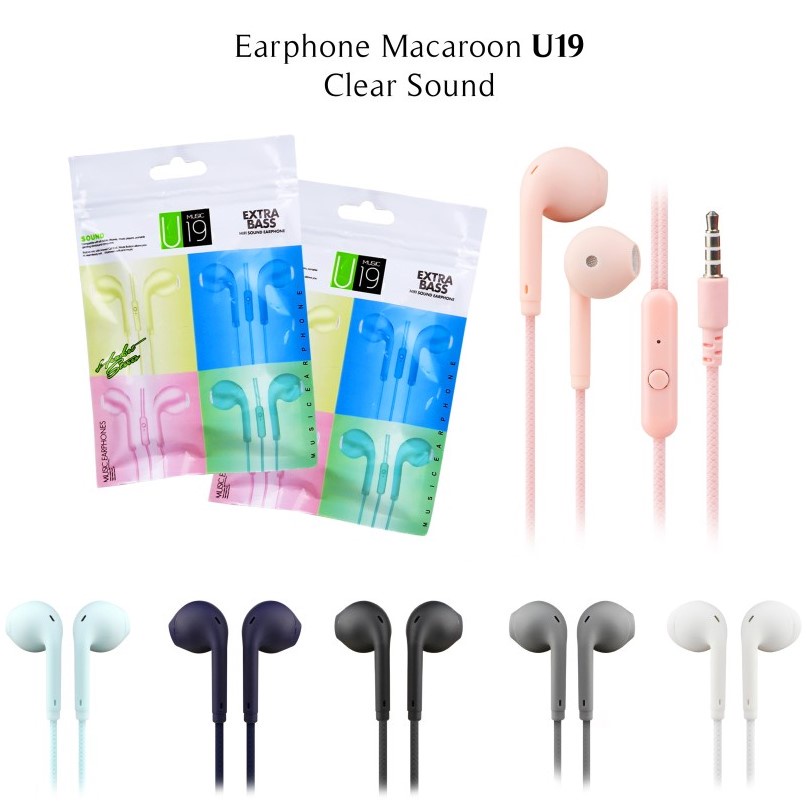 Headset Super Bass Macaron Jack 3.5 Hansfree U19 Earphone Extra Bass