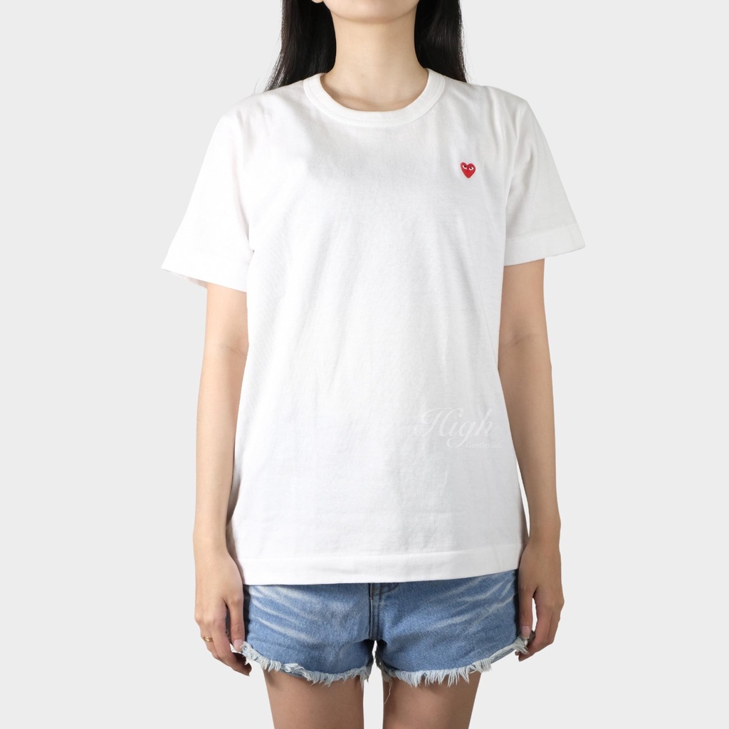 CDG Women Red Emblem Tee White 100% Authentic