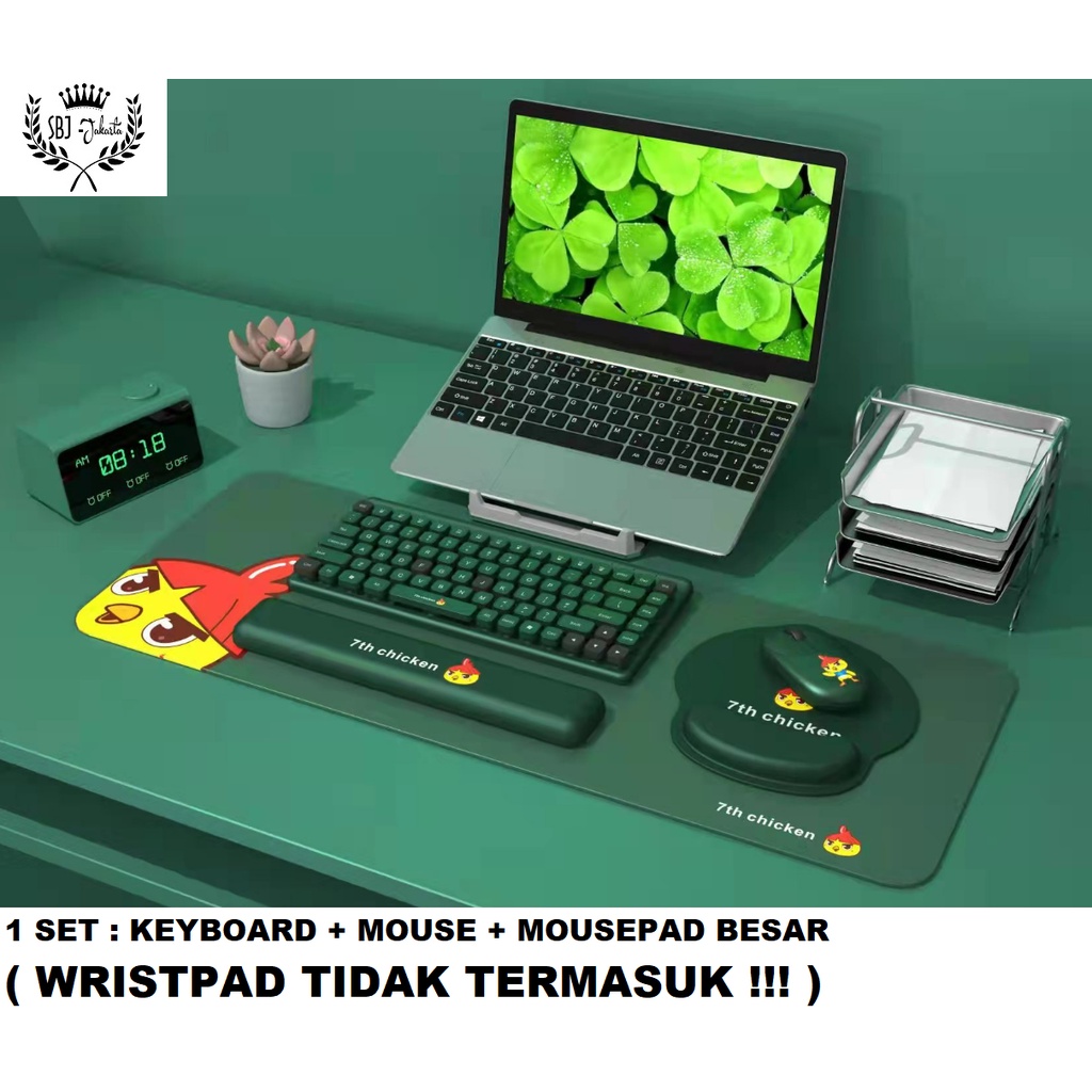 Keyboard mouse combo Wireless USB 2.4 Silent Key plus Mouse pad besar