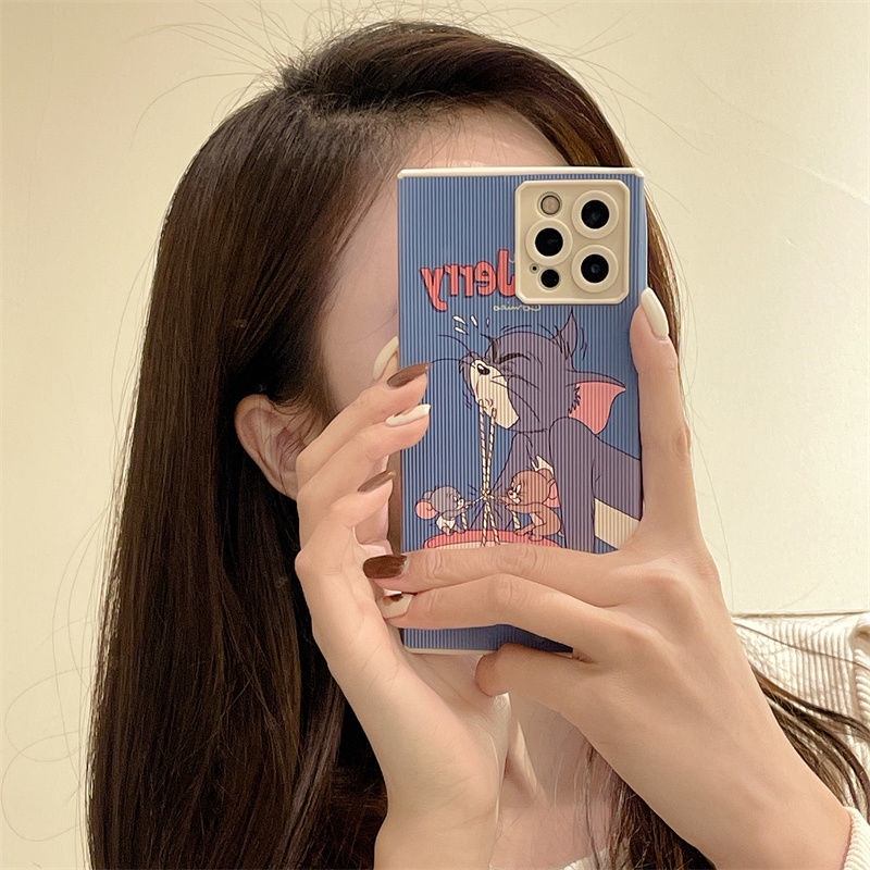 Kucing dan Mouse Pola Tepi Lurus Casing Ponsel untuk iPhone 7 8 Plus 12 13 11 Pro Max X Xs Max Xr Casing Silikon Mskj