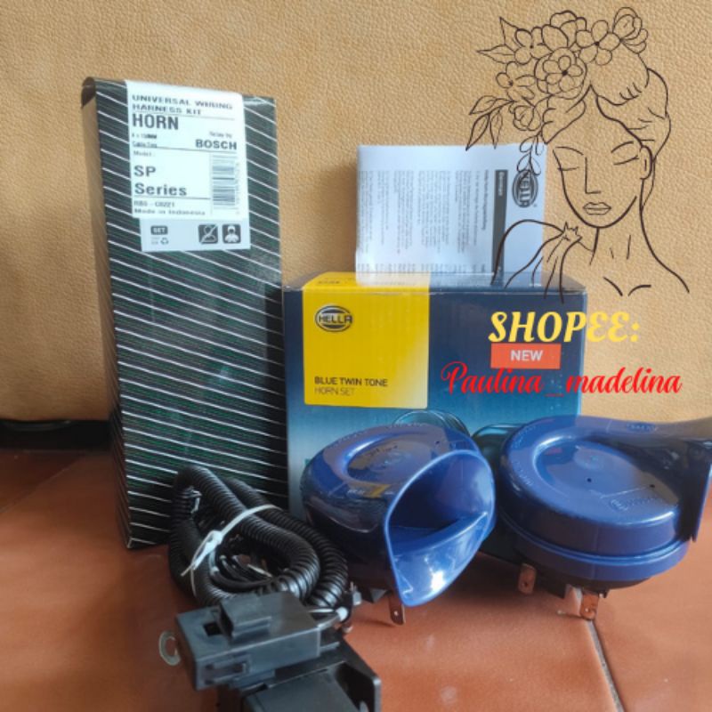 Paket Komplit Klakson Hella Blue Twin Tone12V 100% ORI Keong Biru Original + Kabel relay set MX termurah klakson 12v mobil motor biru