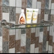Rak Sabun Shampoo/ Rak Wastafel Tiang Bulat/ Rak kaca kamar mandi