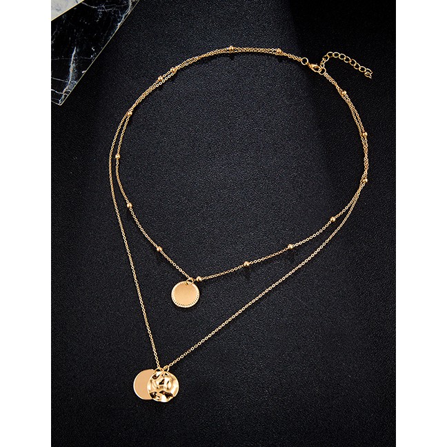 LRC Kalung Fashion Gold Geometric Alloy Irregular Smooth Round Multi-layer Necklace F91793