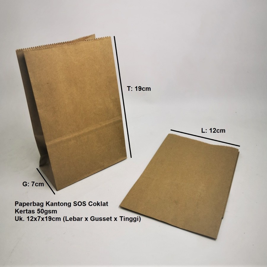 

Paperbag Kantong Kertas Coklat Polos SOS 12x7x19cm