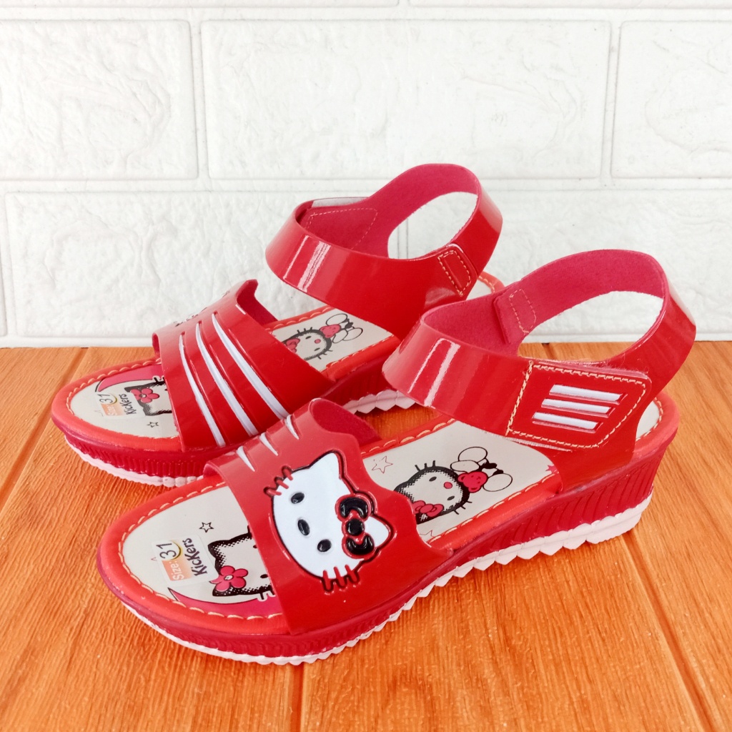 Sandal Let Anak Wedges NINNDY Hello Kitty Hak 4,5cm Size 26-35 Merah