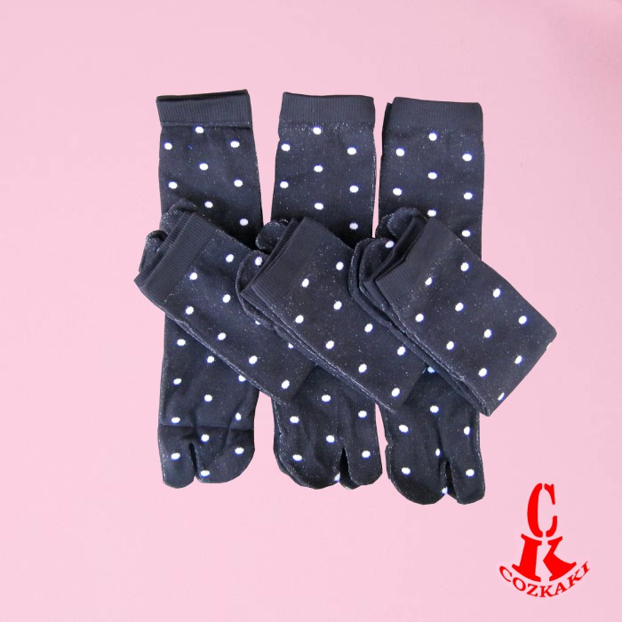 [6 PASANG] KAOS KAKI JEMPOL/ KAOS KAKI 2 JARI/ KAOS KAKI MUSLIMAH WARNA HITAM POLKADOT