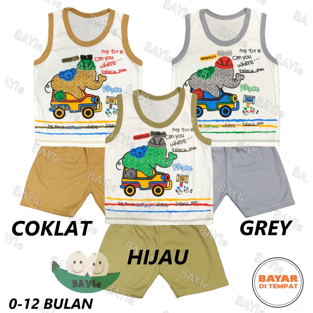 BAYIe - Setelan Kaos Oblong Bayi / Anak KUTUNG PUTIH Motif GAJAH MAKAYLA umur 3 - 18 bulan