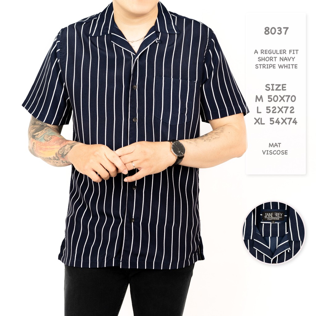 Jane Frey Clothing Kemeja Stripe Lengan Pendek | Freypv 8037 Reguler Fit Short Stripe M-XL Kemeja Ga