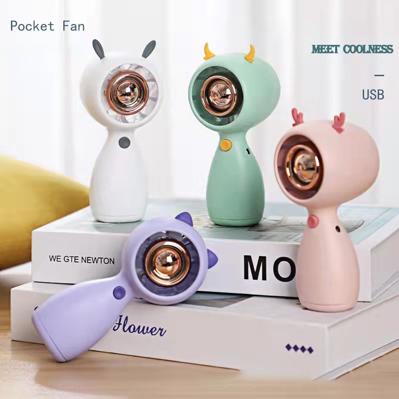 Kipas Angin Portabel M Mini Portable USB Rechargeable Fan Motif Tanduk