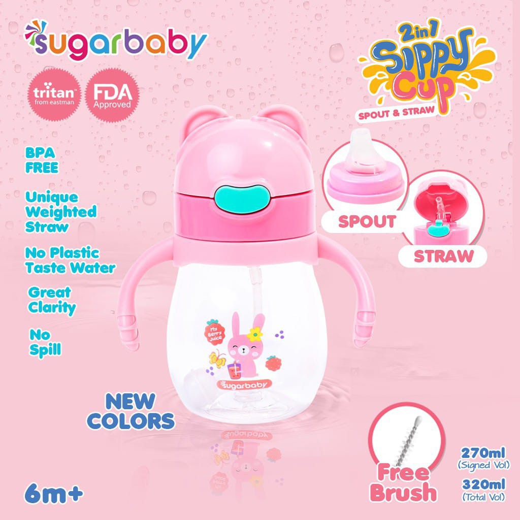 Sugar Baby TRITAN Sippy Cup 2in1 320ml ,6month+ Sippy cup spout nipple botol minum sugarbaby botol