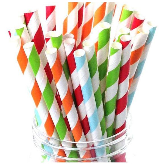 25pcs Sedotan Kertas Paper Straw Party Straw Sedotan Acara Motif Warna