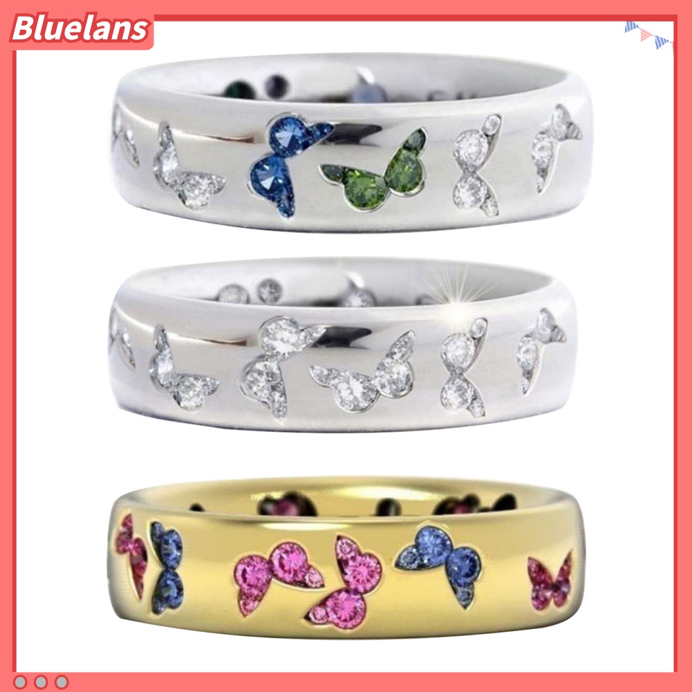 Bluelans Fashion Women Butterfly Cubic Zirconia Inlaid Finger Ring Wedding Party Jewelry