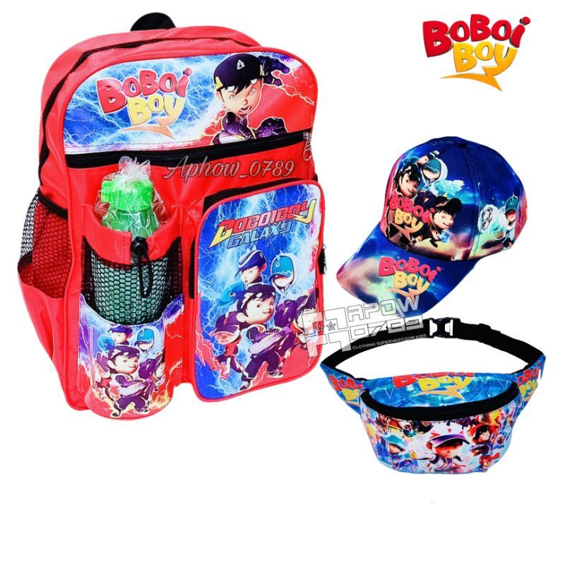 COD | Paket Hemat 3in1 Tas ransel Anak laki laki Sekolah Boboiboy/free topi dan Tas Waist bag/ Real pict