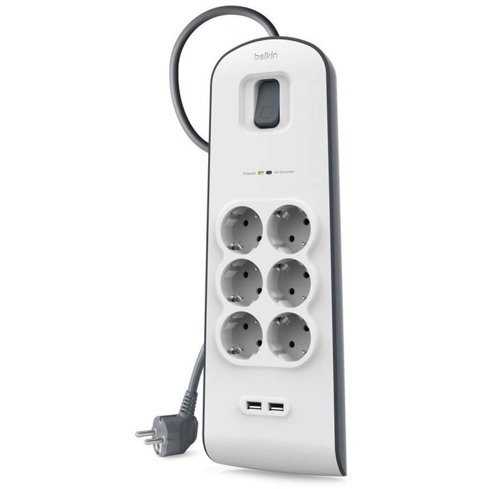 Belkin Surge Protector 6 Outlet With 2M Cord With 2 USB Ports (2.4A)