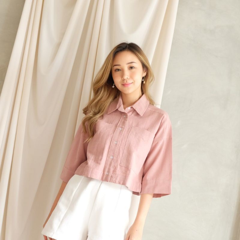 kemeja crop top linen rami / kemeja crop Angel