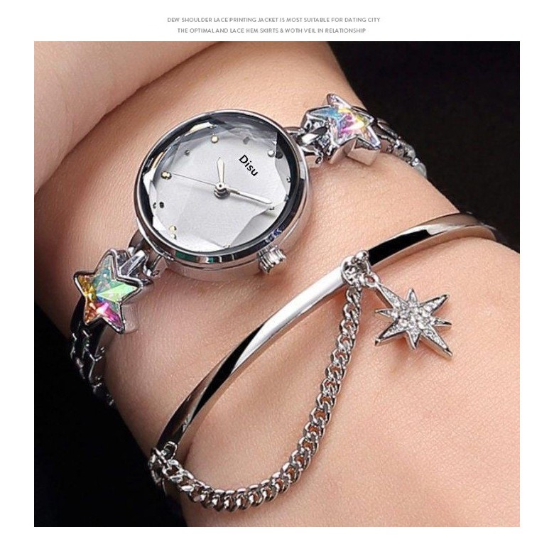 COD Jam Tangan Diamond Analog Watch Jam Tangan Wanita Fashion -Gelang bintang W193