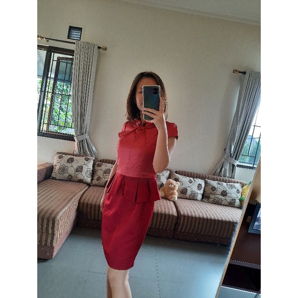 Red Mini Dress Wanita Merah Red Elegan Sexy Bodycon Imlek Party Kondangan Natal Christmas CNY Imlek