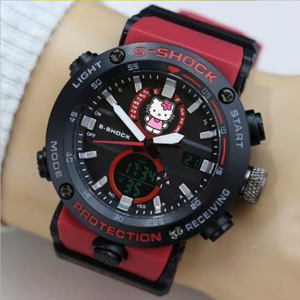 (EXCLUSIVE) Jam Tangan HELLO KITY motif 3 Double Time - Tali Merah