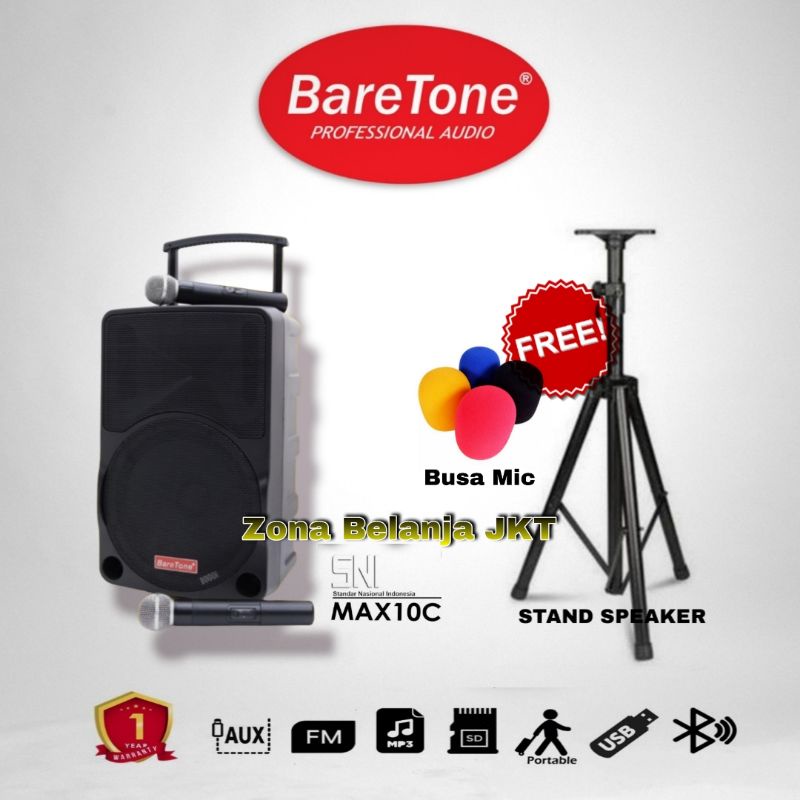 SPEAKER PORTABLE AKTIF WIRELESS MEETING BARETONE 10 INCH MAX 10C BLUETOOTH ORIGINAL