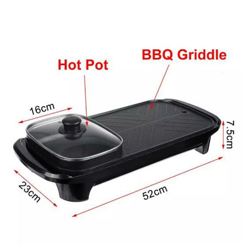 TERMURAH (2 IN 1) Alat Panggang daging Listrik 2 in 1 &amp; HotPot BBQ Grill Pan Tempat Pemanggang Daging / Alat Panggang Daging  Multifungsi