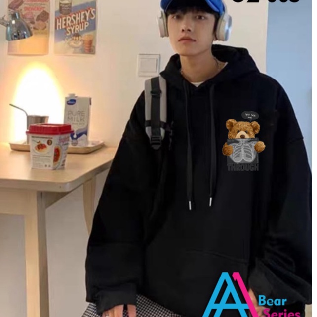 AA1 - Hoodie Bear Series Jumbo OVERSIZE Fleece Tebal Cowok Pria || COD Bayar Dirumah