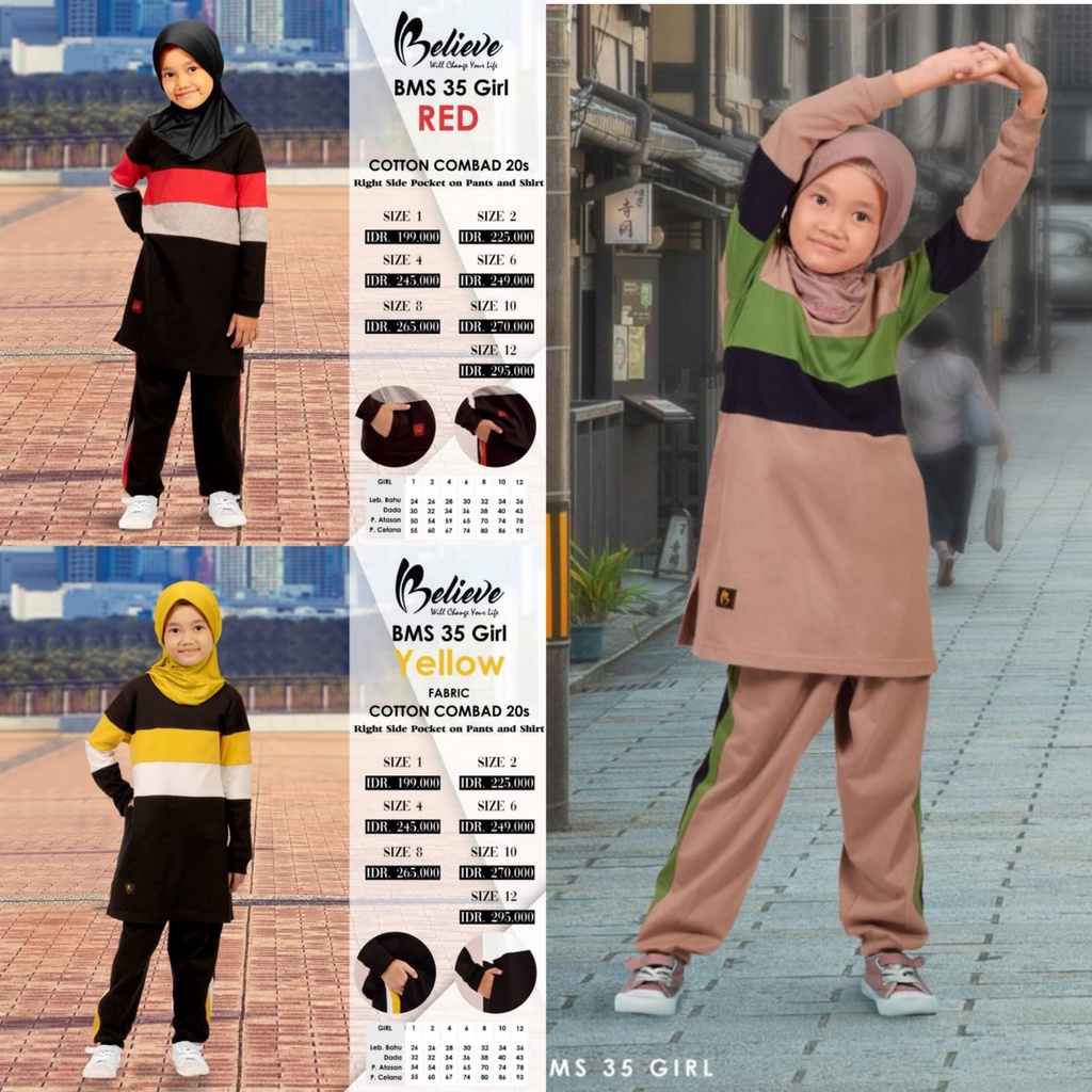 Setelan Baju Olahraga Anak Perempuan - Baju Olahraga Anak Believe BMS 35