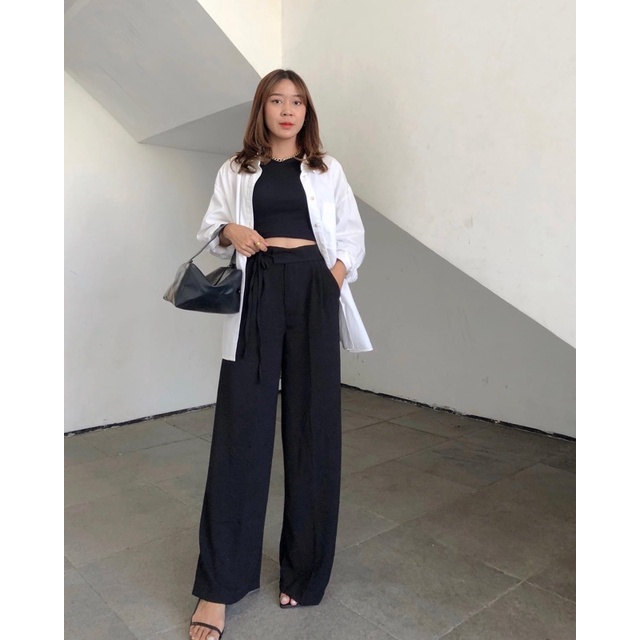 VIOthelabel | Ha-Ri Culotte Airflow Tali Samping / kulot panjang wanita / kulot highwaist-Hitam