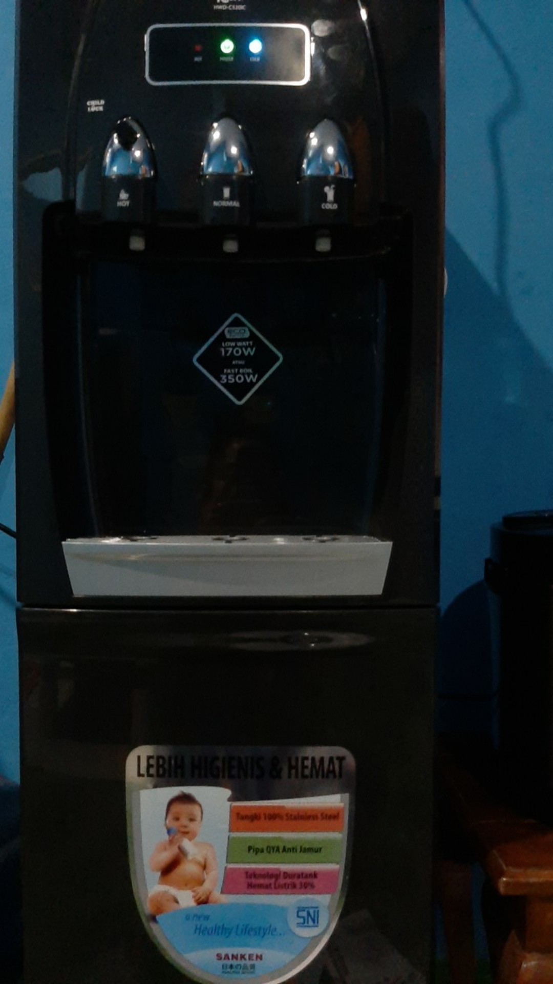 Dispenser Sanken Hwd 535 Ic Galon Bawah Ic Cool  3 Kran Normal Hot Cool Murah Lowatt Hitam