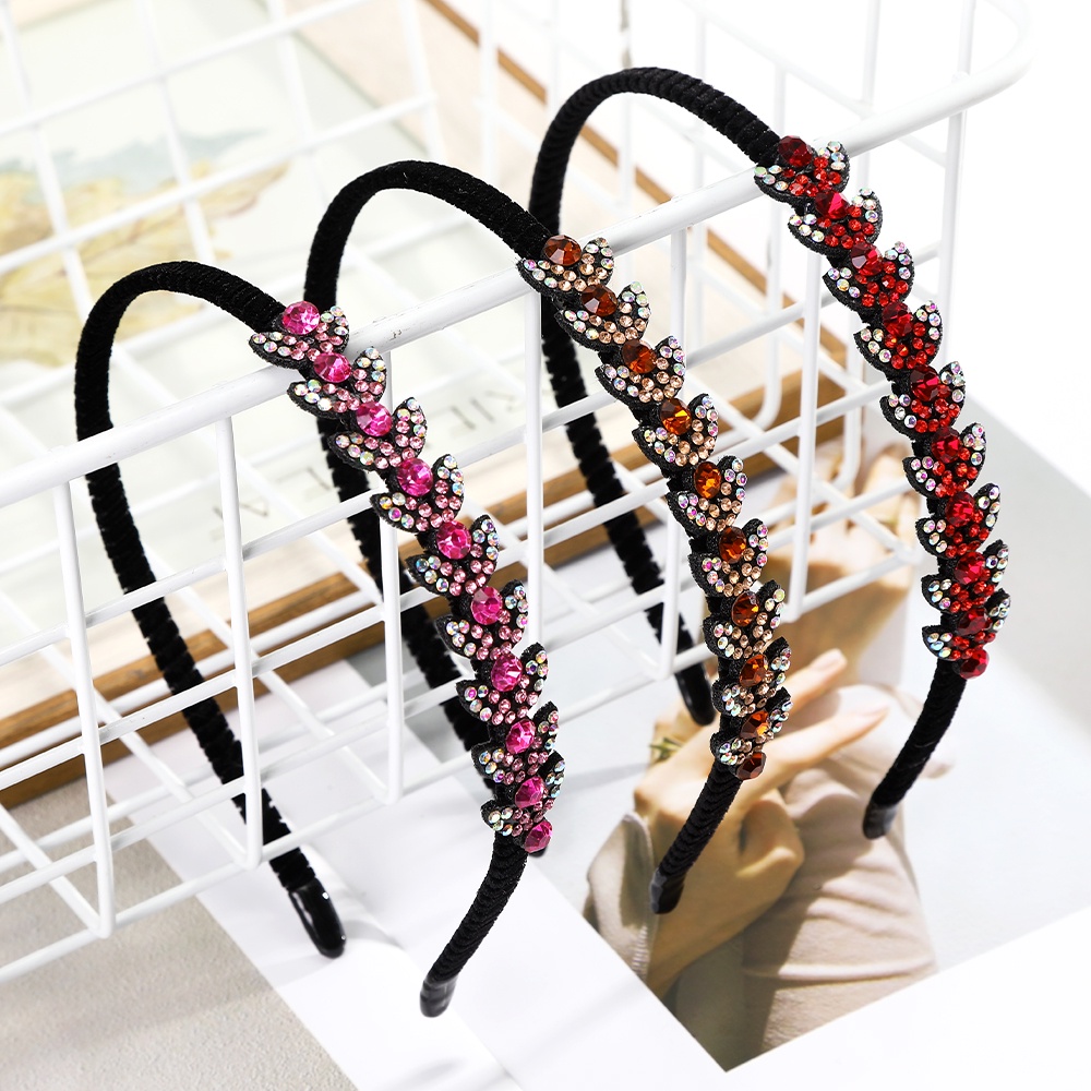 Fashion Headband Non-Slip Bezel Colorful Rhinestone Flower Hair Hoop Band Elastic Hair Band for Women Hair Accessories