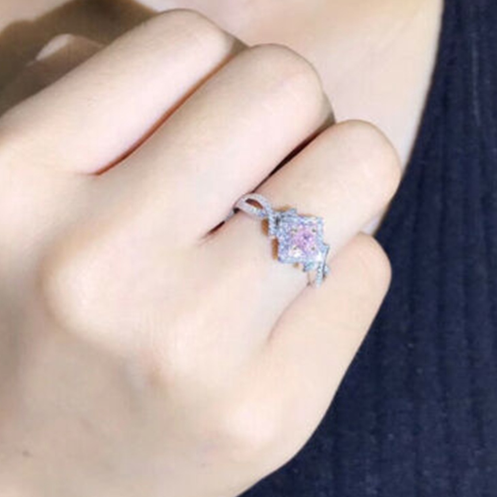 Hu Hu Hu Hu Hu Alat Bantu Pasang Kacamata♡ Cincin Bahan Alloy Aksen Berlian Imitasi Bentuk Kotak Untuk Wanita