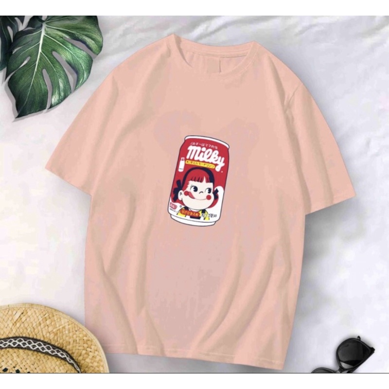 Baju kaos oversize xl tee tshirt cewe wanita dewasa remaja abg motif terbaru-Peko milky