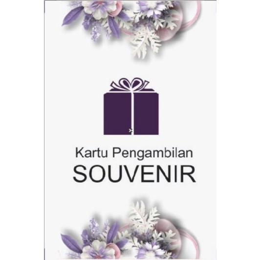 

kartu pengambilan souvenir putih ungu