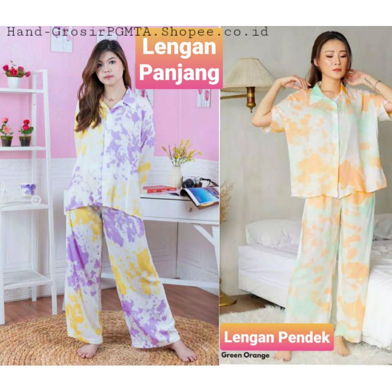 One Set panjang tie dye wanita/ Setelan Pajamas panjang wanita / Baju tidur tie dye