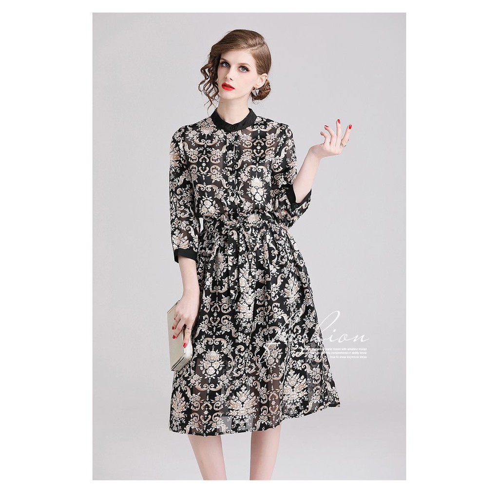 Midi Party Dress Sifon Hitam Gaun Pesta Import 37731