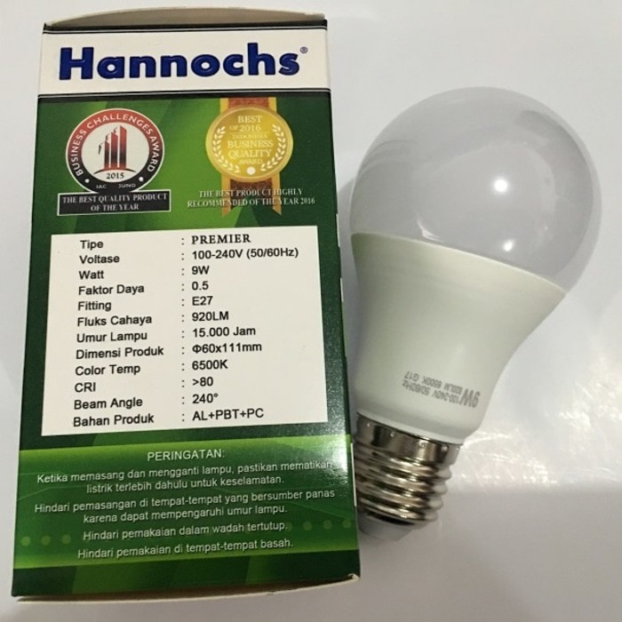 LAMPU LED HANNOCHS 9W Terang Bagus Berkualitas Cahaya Putih