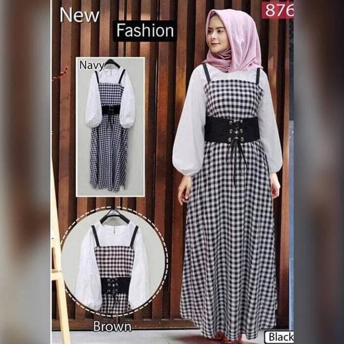 TERLARIS PAKAIAN SET GAMIS WANITA MUSLIM SYARI LEBARAN maxi dress kotak kotak longdress muslim hijab