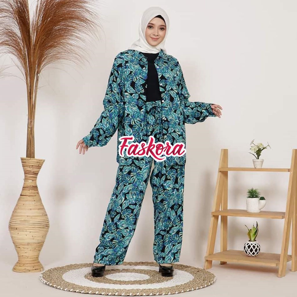 One Set Wanita Busui Panjang Daun Kelapa - Setelan Jumbo Rayon Wanita Kekinian - Pajamas Tiedye Set