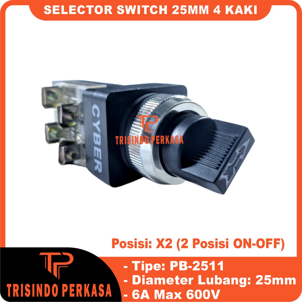 Selector Switch 2 posisi Stay-Put 25mm PB2511 4 kaki