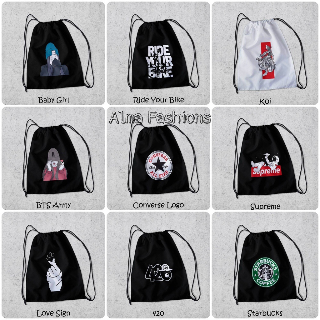 Tas Serut Anti Air - New String Bag - Tas Serut Waterprof Pria Dan Wanita - Tas Polos / Custom - Tas Olahraga