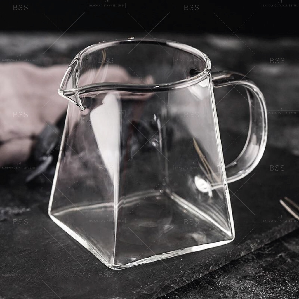 Teko Teh Kaca Kotak High Borosilicate Teapot Square Kopi Gelas Polos Pegangan