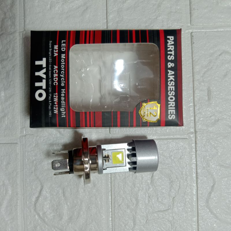 lampu depan motor mobil H4 LED Dop depan Type H4 hi low merk Tyto varian dus hijau merah biru