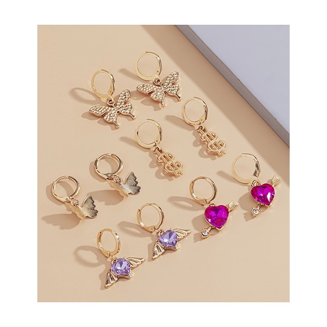 LRC Anting Set Fashion Golden Micro-inlaid Zircon Butterfly Heart-shaped Geometric P59945