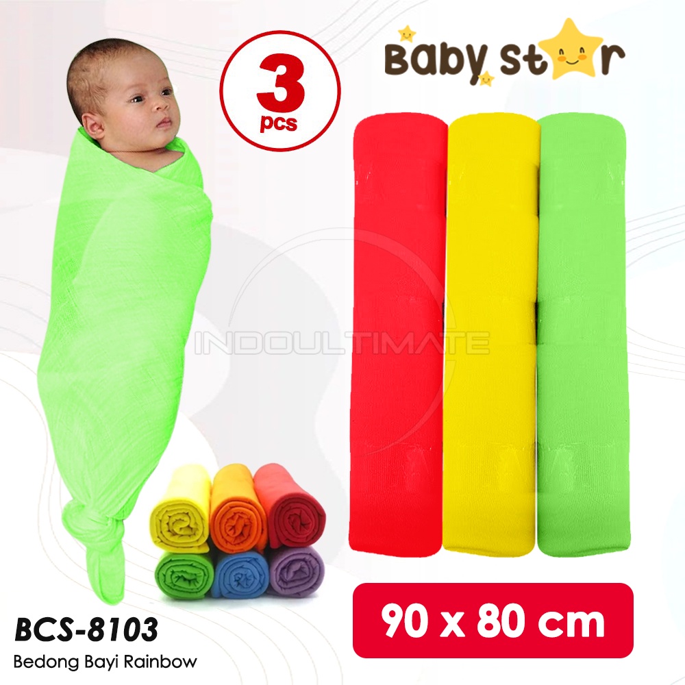 3PCS Bedong Bayi Rainbow Pastel BCS-9103 BCS-8103 Bedong Bayi Baru Lahir BABY STAR (STANDARD) Bedong Bayi Jumbo Pelangi Selimut Kain Warna Pelangi Alas Tidur Bayi Perlengkapan Bayi Newborn