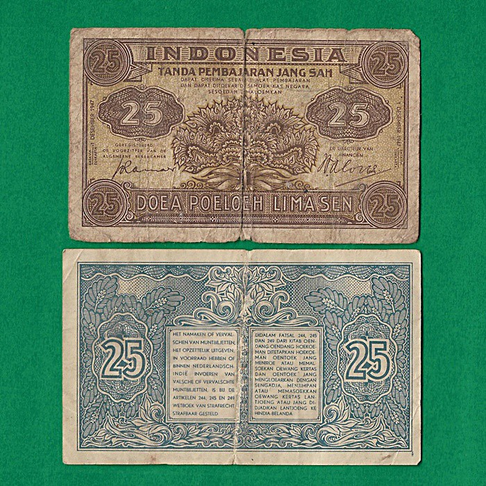 UK300 UANG KUNO ASLI INDONESIA 25 SEN SERI FEDERAL TAHUN 1947 KOLEKSI UANG LAMA PENJAJAHAN BELANDA