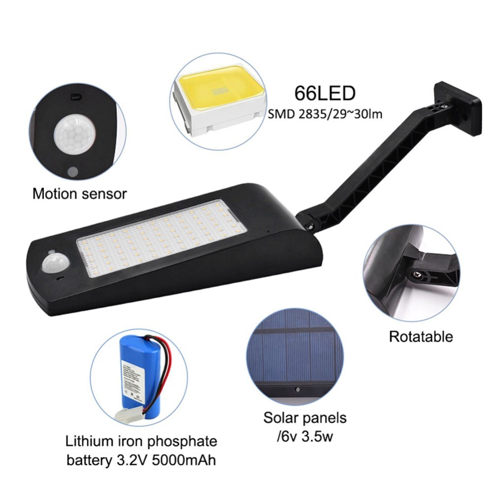 Alloet Lampu Outdoor Taman Solar Power Sensor Gerak Waterproof 66 LED 1000 Lumens - LE66 - 7RLL1LBKB