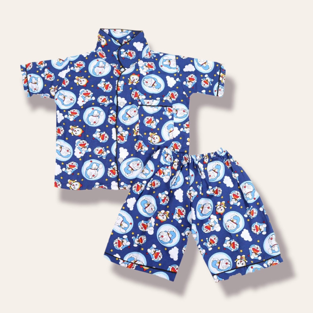 SETELAN PIYAMA ANAK BAHAN RAYON MOTIF DORAEMON UMUR 1-7 TAHUN