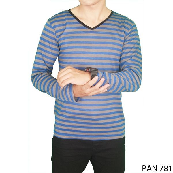 Men’S Fashion Long Sleeved Tshirt Salur Biru – PAN 781