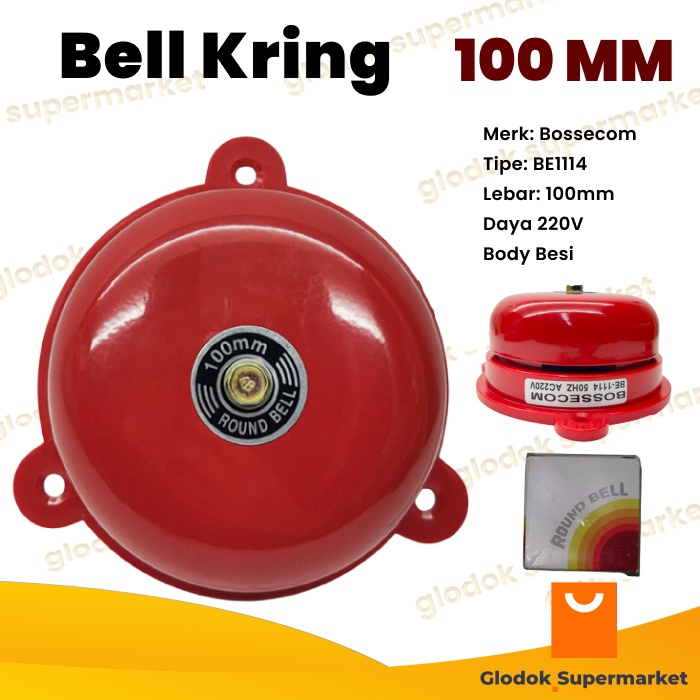 Bel Kring 100mm Bossecom BE1114 Bell Listrik Sekolah Pabrik Fire Alarm Round 220v