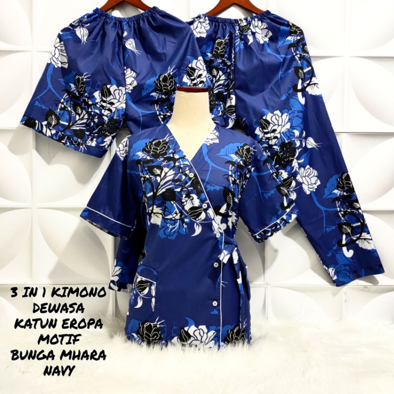 Piyama Kimono 3in1 Dewasa XL LD 108cm Motif Bunga