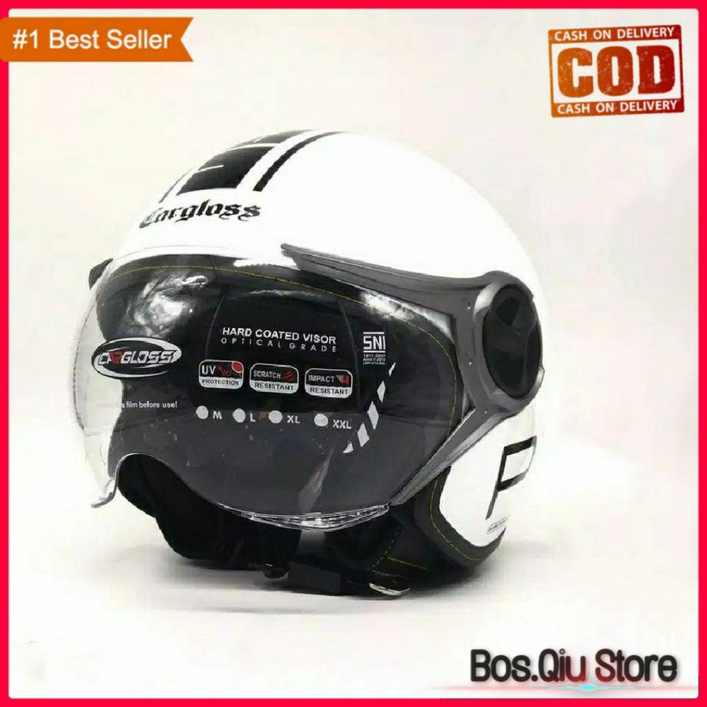 Helm Retro Bogo Cargloss YR Protect Putih Glossy White
